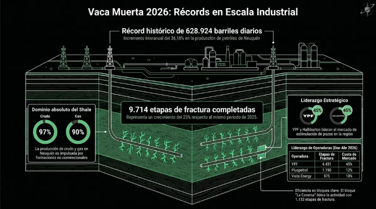 Vaca Muerta consolida su escala industrial con más fracturas, mayor producción y nuevos desafíos de infraestructura.
