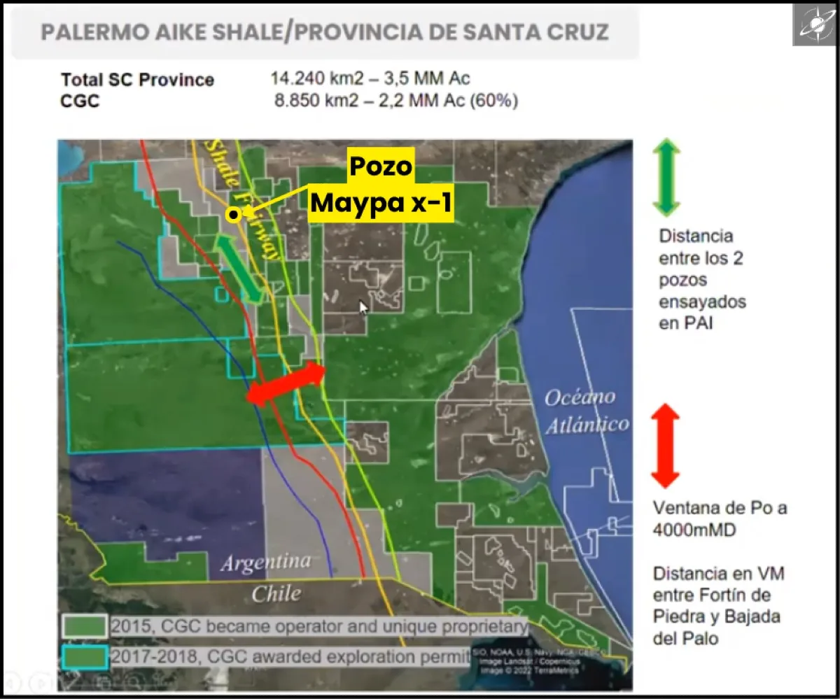 Ubicación del pozo Maypa.x-1 en Palermo Aike, Cuenca Austral.(Fuente: CGC).