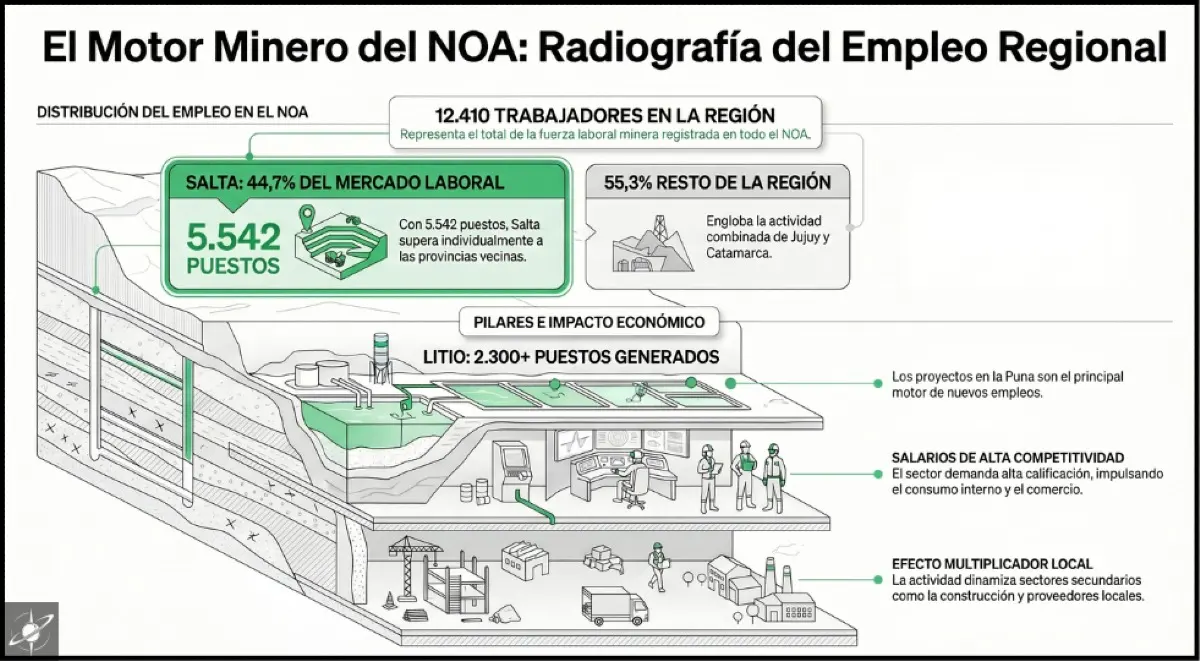 Salta lidera el empleo minero del NOA con el 44,7% del total regional.