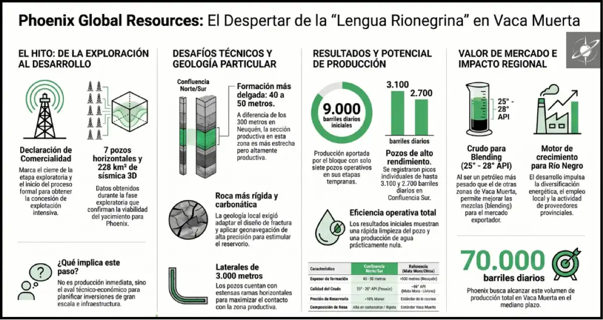 La declaración de comercialidad de Confluencia Norte y Sur resume el pasaje de la exploración al desarrollo, con resultados iniciales alentadores y un perfil geológico distinto dentro de Vaca Muerta.