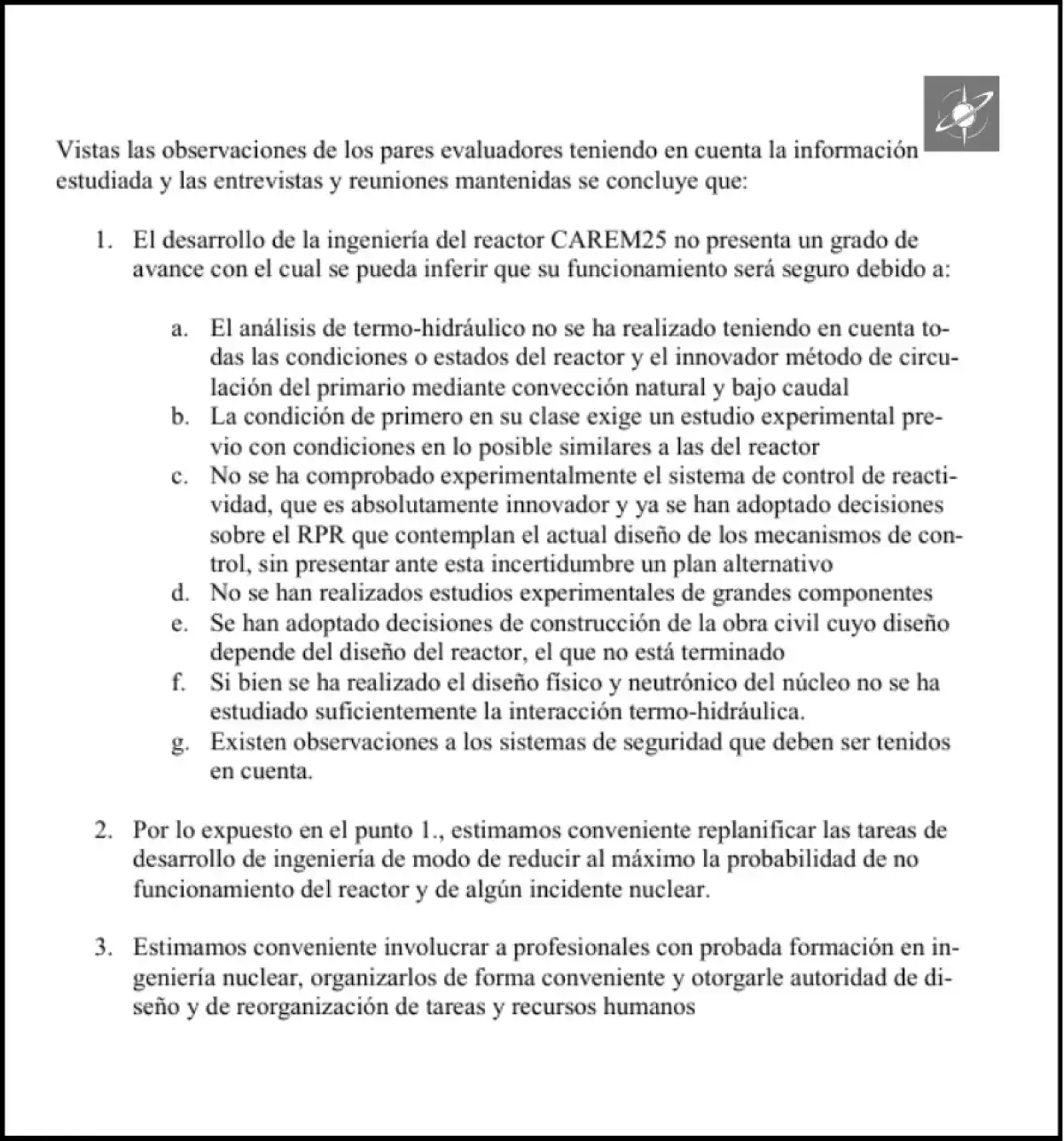 Extracto Parcial del Informe técnico Proyecto CAREM 25.