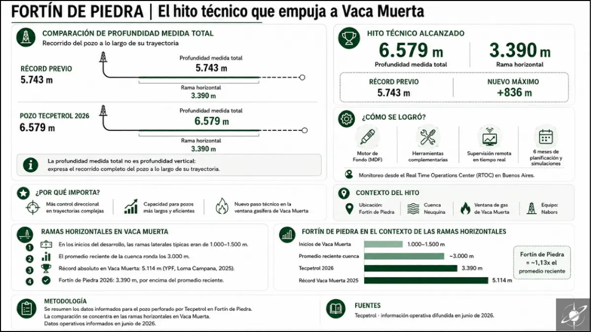 Fortín de Piedra alcanzó un nuevo hito técnico en Vaca Muerta con un pozo de 6.579 metros de recorrido total y 3.390 metros de rama horizontal.