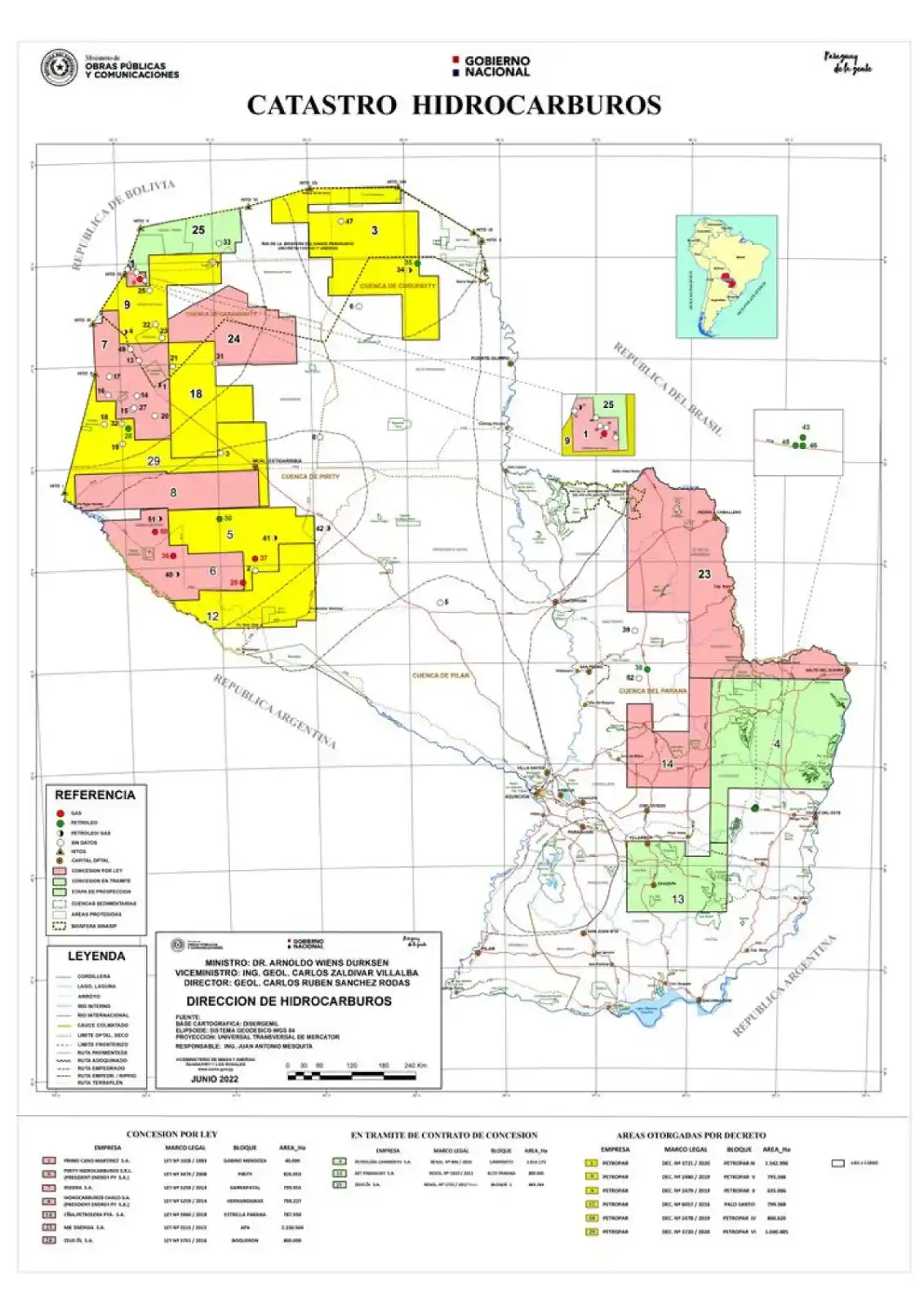 El catastro de hidrocarburos de Paraguay concentra la actividad exploratoria en las cuencas del Chaco (Fuente: Gobierno de Paraguay).